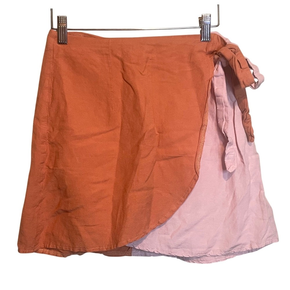 Miss Sparkling Women Two Tone Preppy Coquette Wrap Mini Skirt Pink Orange Medium